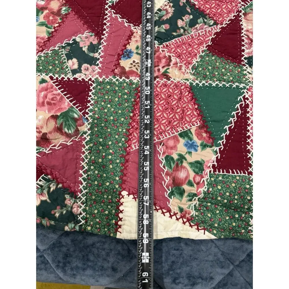 Vintage Red White Green Maroon Handmade Crazy Quilt 59in X 49in Christmas